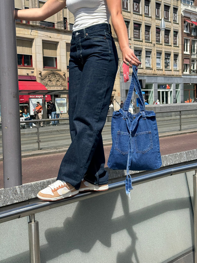 geweven blauwe denim tas spijkerstof